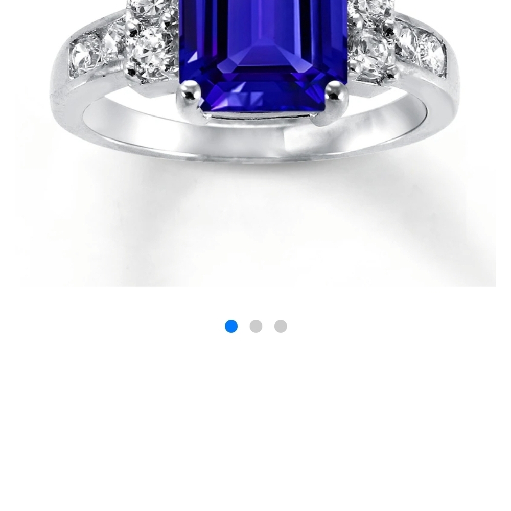 Kay Jewelers Deep Blue Emerald-Cut Ring with Side Stones